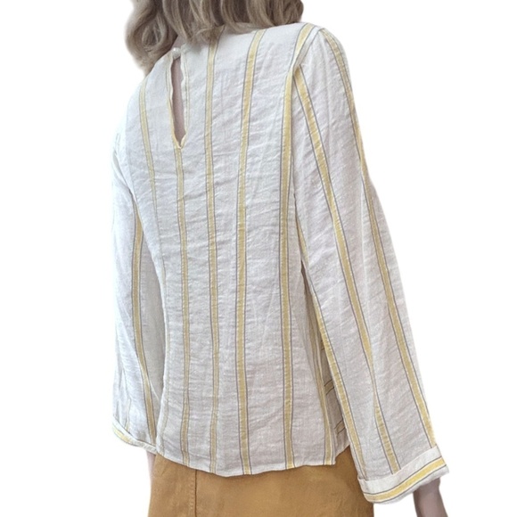 Lumina Made in Italy Linen Blouse Top Shirt Bow Tie Front Yellow Stripe NWOT - Picture 8 of 14